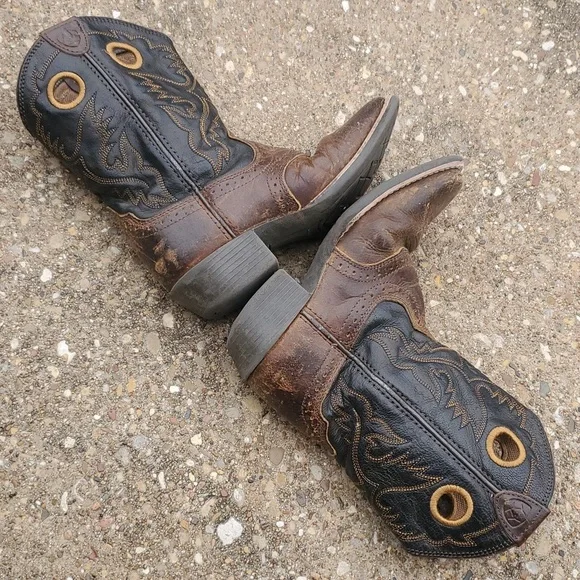 Ariat Roughstock Brown Leather Cowboy Boots Youth Toddler 12 Western Preloved - Picture 5 of 10